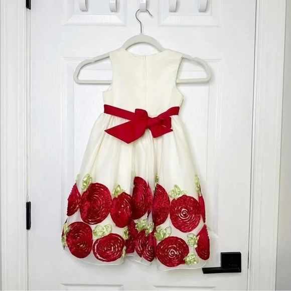 American Princess Girls Size 5 Formal Dress Cream Red Circle Rosette‎ Sleeveless - Picture 8 of 8